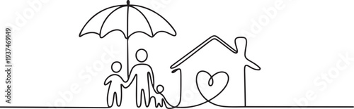 Continuous one line drawing insurance protection. Insurance concept. Single line draw design vector graphic illustration. one line Icon drawing