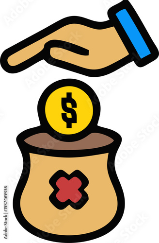 Hand Putting Dollar Coin into Money Bag