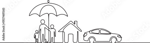 Continuous one line drawing insurance protection. Insurance concept. Single line draw design vector graphic illustration. one line Icon drawing