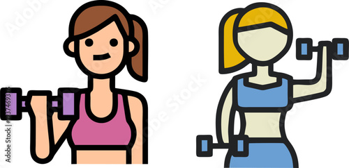 Fitness Woman Exercising with Dumbbells Icon Set