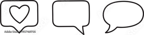 Single one line drawing notification icons of like, message and comment. Social media concept. one line Icon drawing