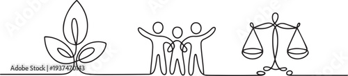Single one line drawing ESG - Environmental, Social, and Governance concept. one line Icon drawing
