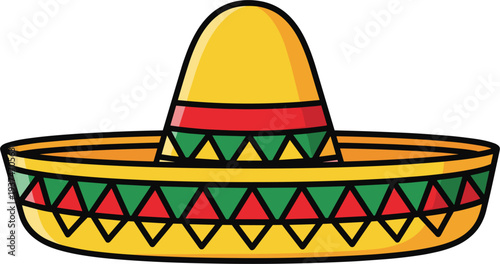 Mexican Sombrero Hat Illustration with Colorful Traditional Pattern, Festive Mexico Culture Clothing Accessory Vector for Fiesta and Celebration Design