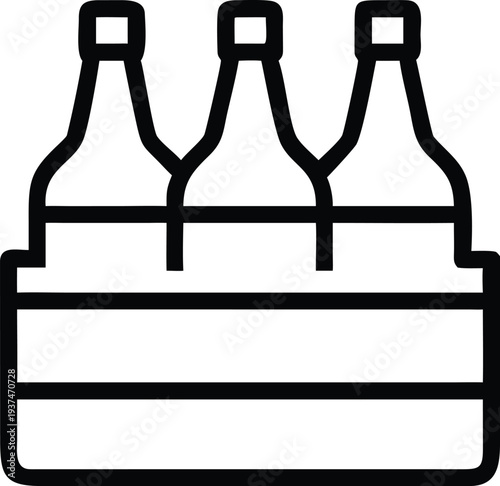 Professional Line Icon Displaying Three Beverage Bottles in a Convenient Carrier Pack
