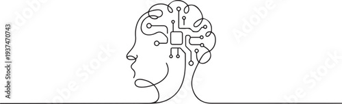  Artificial intelligence continuous one line drawing vector. one line Icon drawing