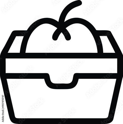 Professional Line Icon Featuring Fresh Apples Packed Inside a Rectangular Produce Box