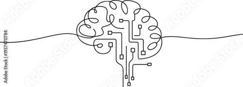  Artificial intelligence continuous one line drawing vector. one line Icon drawing