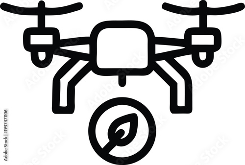 Quadcopter drone icon with a circular forbidden leaf symbol indicating environmental flight restrictions