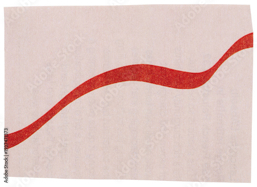 Cut out from magazine beige smooth piece of paper with red curve print isolated for scrapbooking