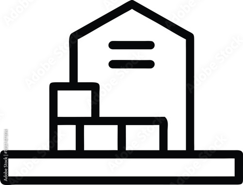 Residential house icon with stacked blocks symbolizing real estate development and urban planning