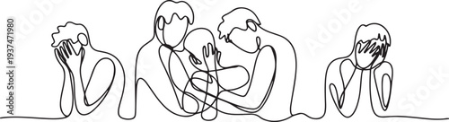 Continuous one-line art anxiety drawing art of stress confusing people because any problem. one line Icon drawing