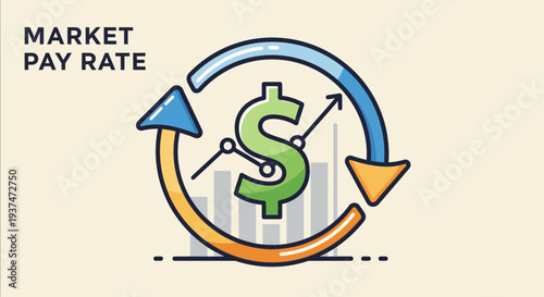 Dollar symbol with circular arrows illustrating market pay rate concept