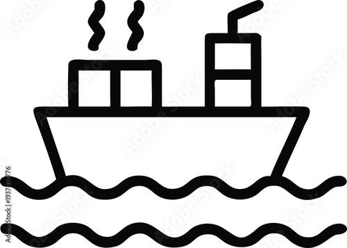 Shipping boat icon sailing on ocean waves delivering cargo globally