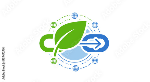 Eco friendly concept icon with leaf and chain links for sustainable design