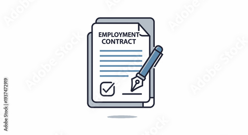 Employment contract document with pen signing agreement isolated