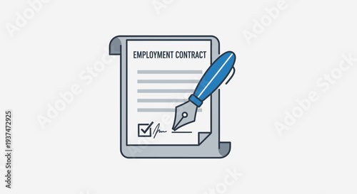 Employment contract illustration with pen and signature over a white background