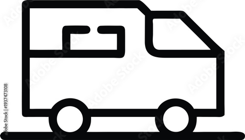 Simple Black Outline Icon of a Modern Delivery Van or Utility Service Vehicle