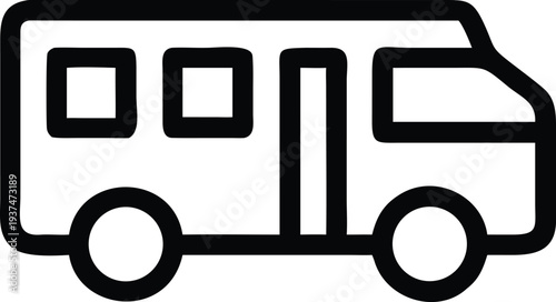 Simple black outline icon representing a passenger bus used for public transportation and city travel
