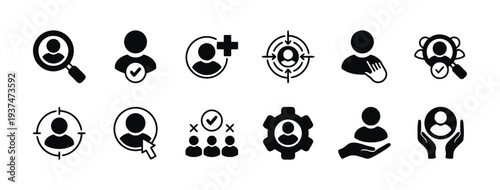 Human resources icons in black and white for recruitment and selection
