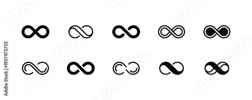 Infinity loop symbols in various modern and abstract designs