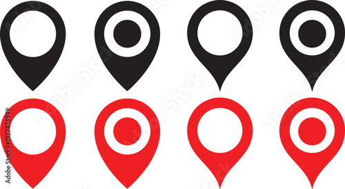 Map pin location markers in black and red