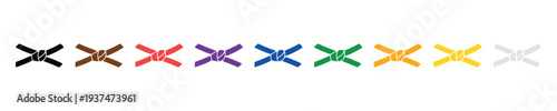 Martial arts belts in various colors tied in a knot