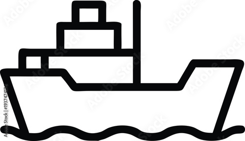 Simple Outline Icon of a Small Boat Floating on Water Representing Maritime Travel and Transport