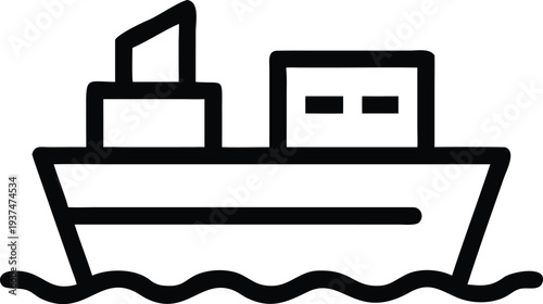 Simplified drawing of an international shipping vessel transporting goods across the sea daily