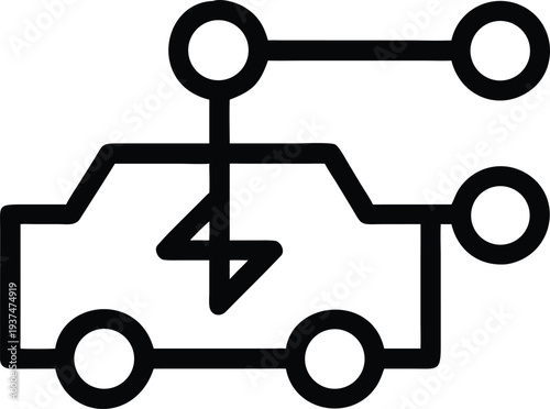 Smart Connected Electric Car Technology with Data Nodes and Power Symbol