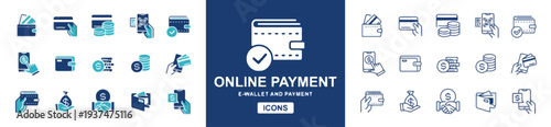 Online payment and e-wallet icons for financial transactions