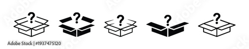 Open box with question mark icons for mystery or surprise