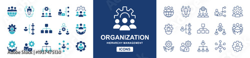 Organization and hierarchy management icons for structure business and teamwork