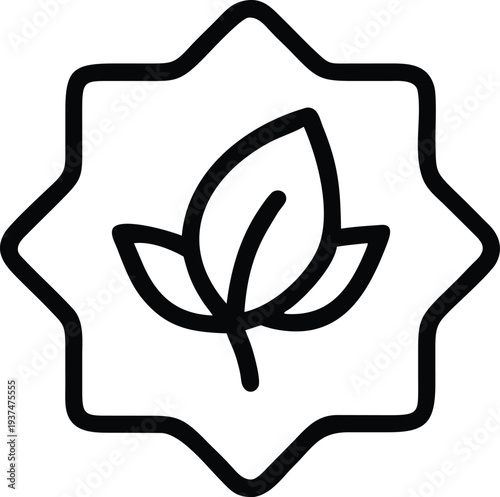 Star shaped badge featuring a single leaf symbolizing natural organic product quality and environmental certification