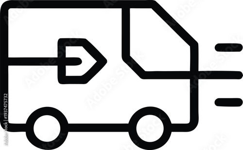 Streamlined delivery van icon showing forward motion and efficient parcel transfer with an arrow