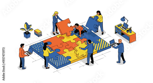 Strategic cross-functional team collaboration aligning complex business components to achieve a unified vision