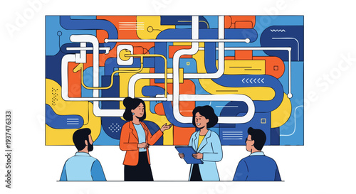 Diverse team of corporate strategists simplifying complex business workflows and digital infrastructure in a collaborative workshop