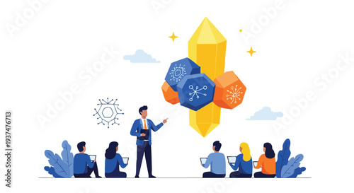 Visionary Tech Executive Presenting Complex Data Insights and High-Value Intellectual Capital to Creative Agency Team