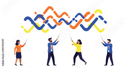 Diverse Executive Leadership Team Orchestrating Complex Big Data and Market Analytics for Corporate Strategy