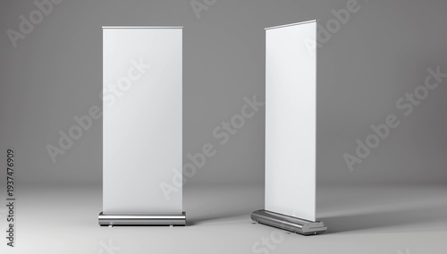 paper Table Top Set Stand Mini Roll Up Banner,Pull Up Banner Standee Banner Stand,Table Banner Stand,Banner Stands Product. 3d render illustration