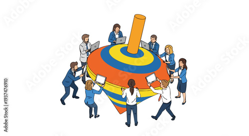 Agile corporate team maintaining business momentum and strategic balance in a high-speed market environment