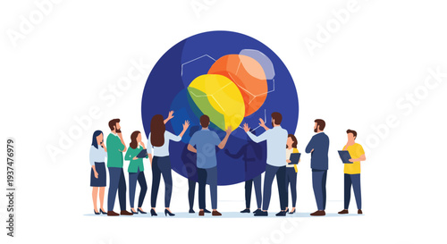 Agile creative team collaborating on complex data visualization and global strategy during a digital transformation workshop