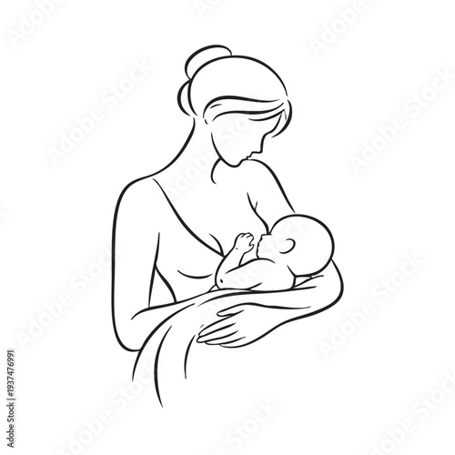 Abstract Line Drawing of mother breastfeed their child 