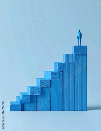 Businessman Reaching Peak of Success Ladder, Achieving Goals and Growth.