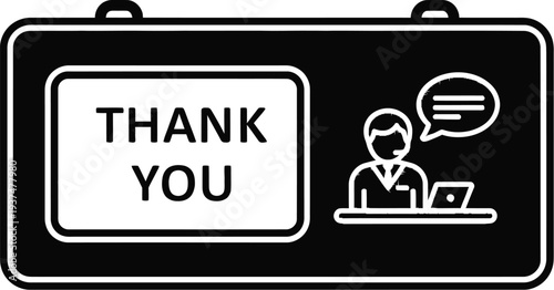 Business communication icon shows a thank you message and a customer.