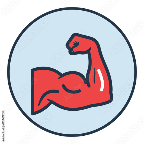 Cartoon illustration of a flexed bicep muscle with a muscular arm.