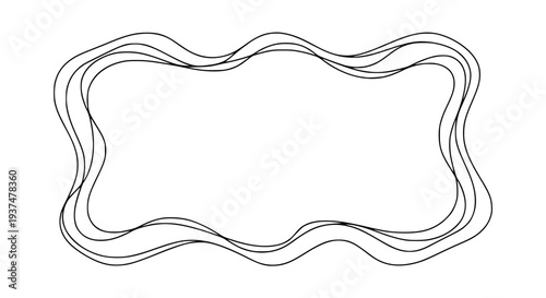single organic decorative frame, wavy irregular border, black and white outline vector illustration, minimal line style, uniform stroke, isolated on white background, elegant decorative frame