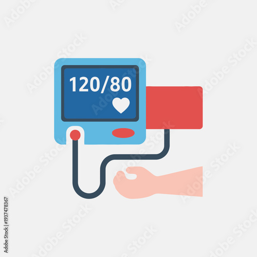 Illustration of a blood pressure monitor with a cuff on a person's arm.