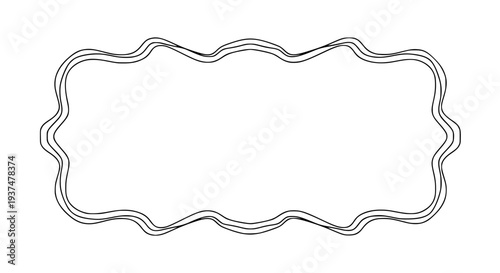 single organic decorative frame, wavy irregular border, black and white outline vector illustration, minimal line style, uniform stroke, isolated on white background, elegant decorative frame