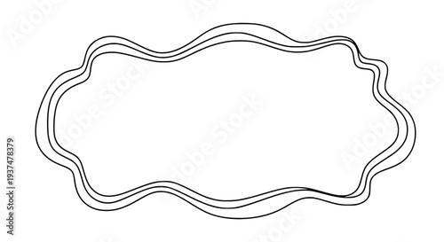 single organic decorative frame, wavy irregular border, black and white outline vector illustration, minimal line style, uniform stroke, isolated on white background, elegant decorative frame