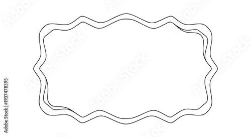 single organic decorative frame, wavy irregular border, black and white outline vector illustration, minimal line style, uniform stroke, isolated on white background, elegant decorative frame